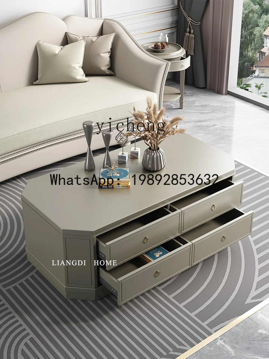 

X8 light luxury champagne solid wood living room tea table storage tea table coffee table TV cabinet combination