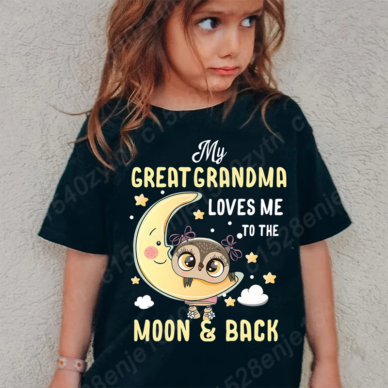 

Cute Cartoon Owl Graphic Print Tee, My Great Grandma Love Me T-shirts, Girls' Casual & Trendy T-Shirt for Spring & Summer& Fall