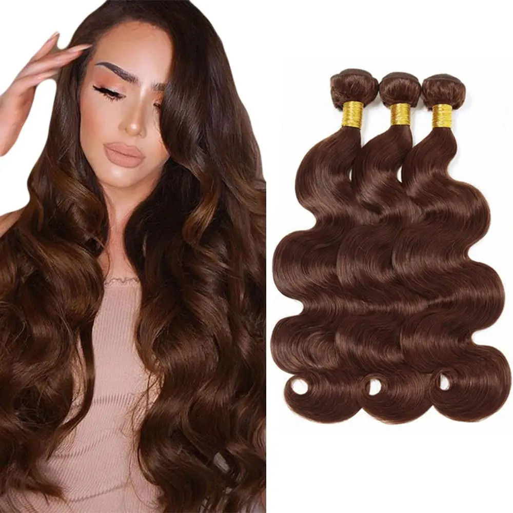 Chocolate Brown Bundles Human Hair Color #4 Body Wave Bundles Brazilian Remy Human Hair Weave Bundles Extensions 10-30 Inch