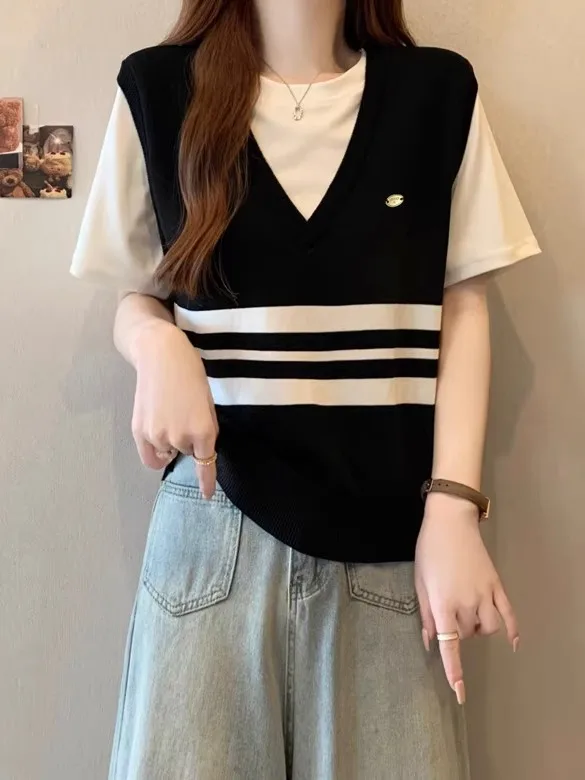 التخسيس فضفاضة تناسب اللون Blo مخطط ort Sve محبوك T irt المرأة Faionable الشباب Sle النسخة الكورية عارضة...