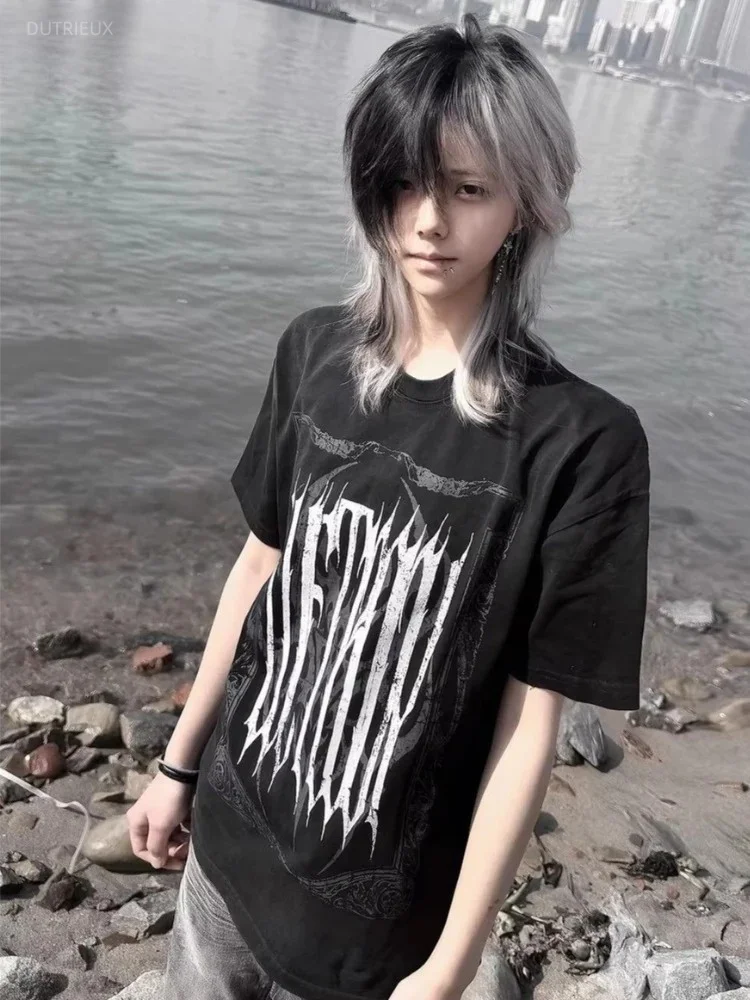 Streetwear Punk Printing Men And Women T-shirt Harajuku Casual Vintage Loose Tops Summer Y2k Aesthetic Grunge Loose ​Tshirts