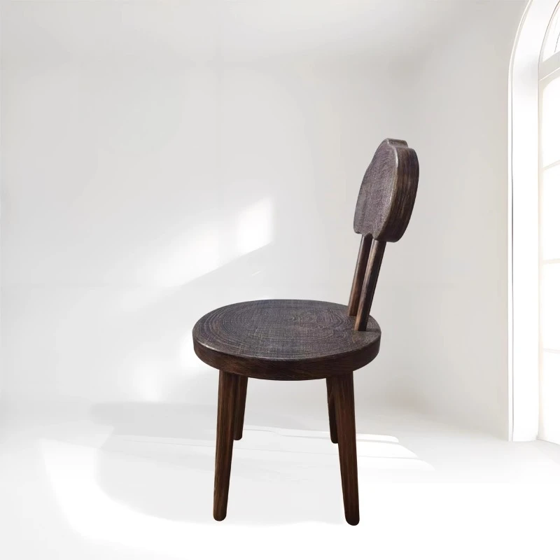 Vintage Dining Chair with Backrest Wabi-Sabi Solid Wood Tea Table Seat Study Desk Chair Bedroom