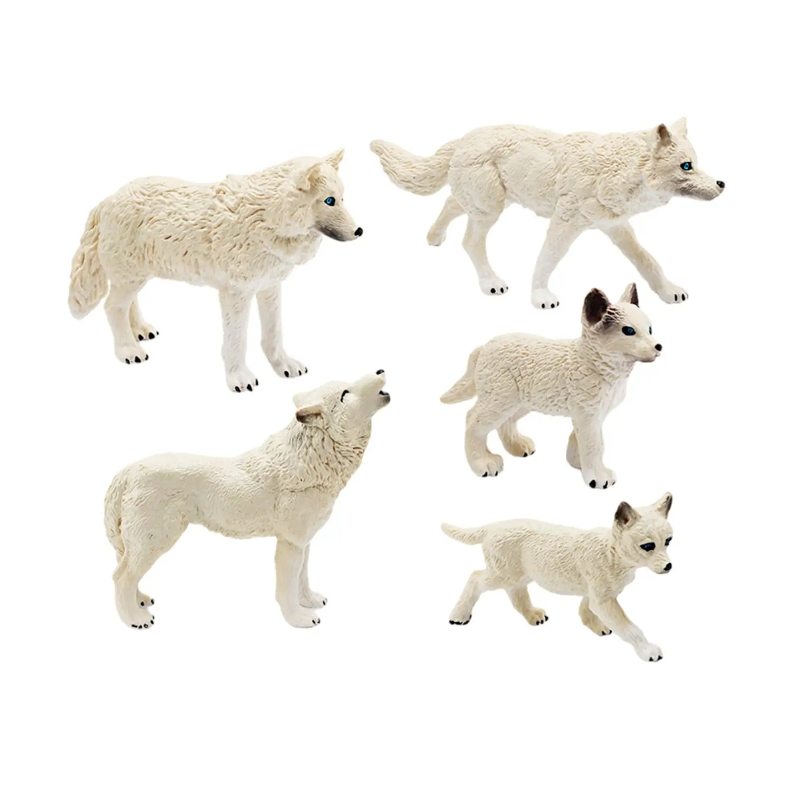 5x Wolf Figurines, Realistic Wildlife Animal Statue, Kids Children Wolf Animal