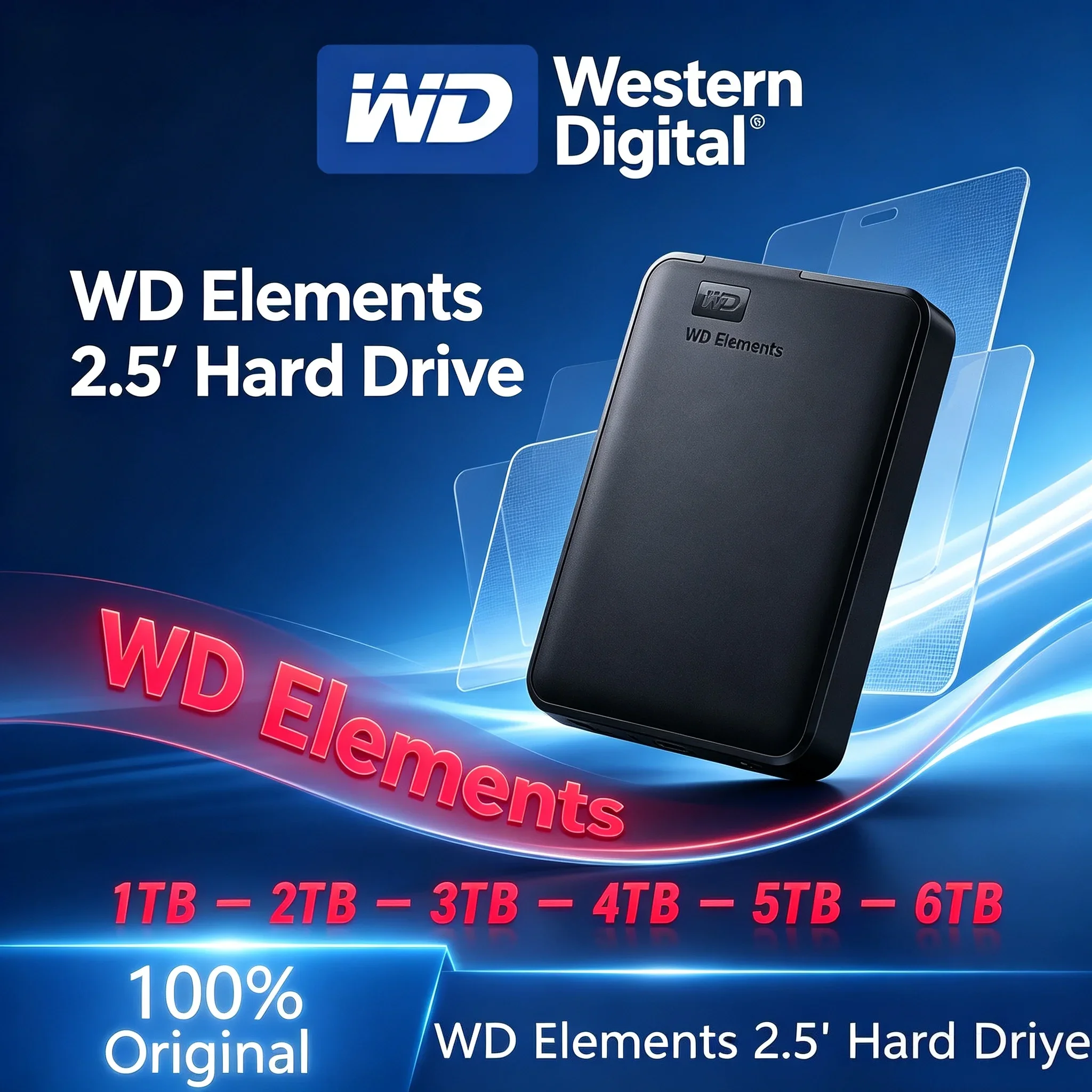 Western Digital Portable Hard Disk 2.5 Inch USB3.0 External Mechanical HDD 1TB-6TB WD Mobile Hard Drive For Computer Video Photo