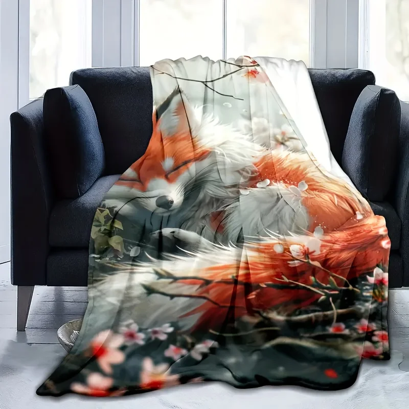 Cozy Vintage Fox Print Flannel Throw Blanket Soft,Reversible,All-Season Comfort for Home Travel | Lightweight,Warm,and Versatile view 4