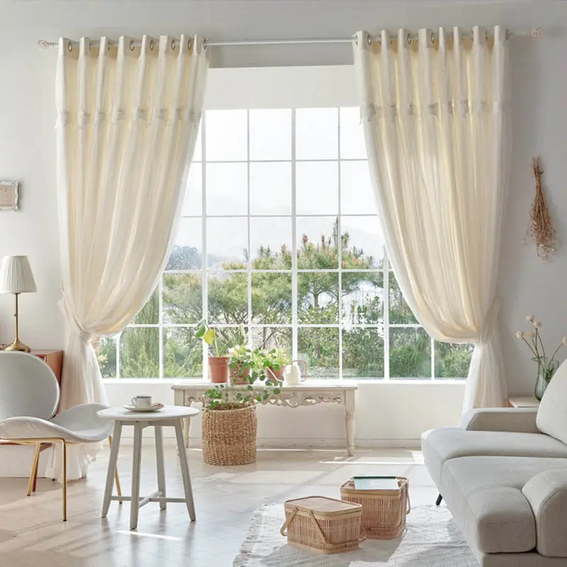 Elegant Cream Double Layer Curtain Sheer Curtain with Lining for Living Room/Bedroom Modern Minimalist Home Decor, Girls Room