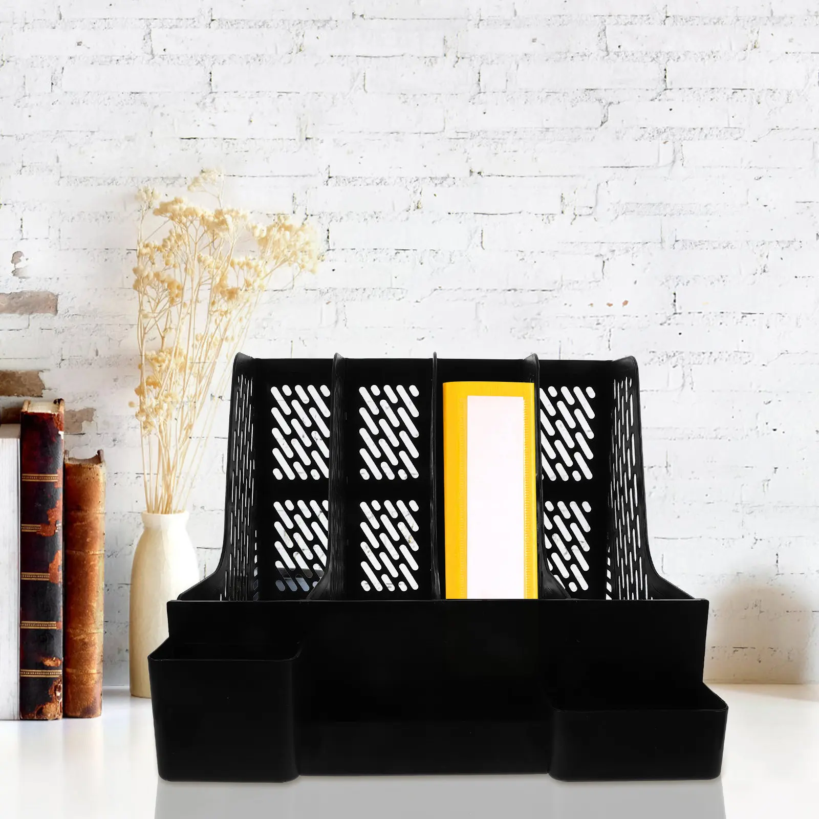 1Set Modern Desktop File Organizer A4 Document Rack for Office Desk Study Efficient File Storage Stand Space Saving Plastic