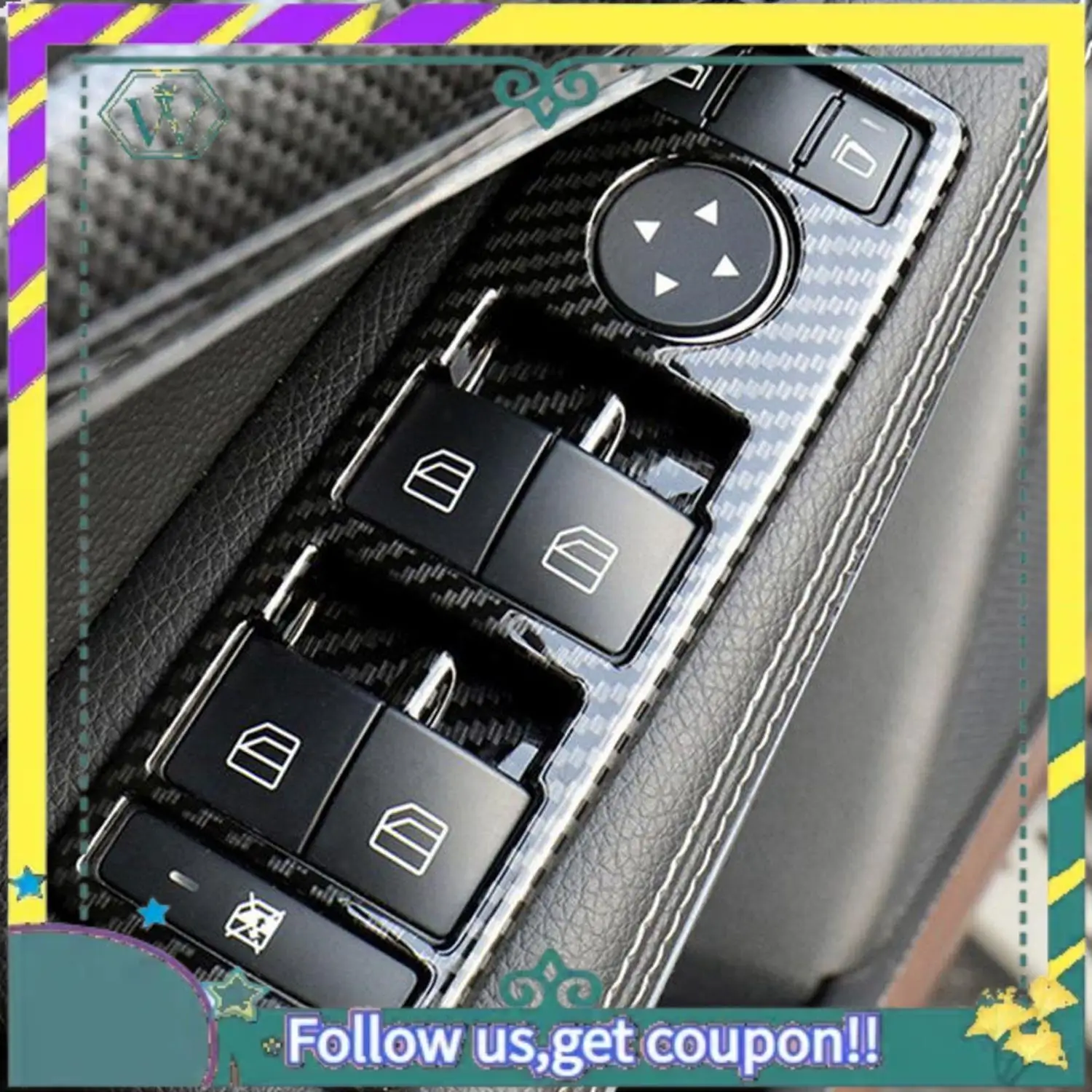 

A82U-Carbon Fiber Car Door Buttons Seat Adjustment Panel Cover Trim 2Pcs With 5Pcs Auto Window Switch Button Trim Cover Frame