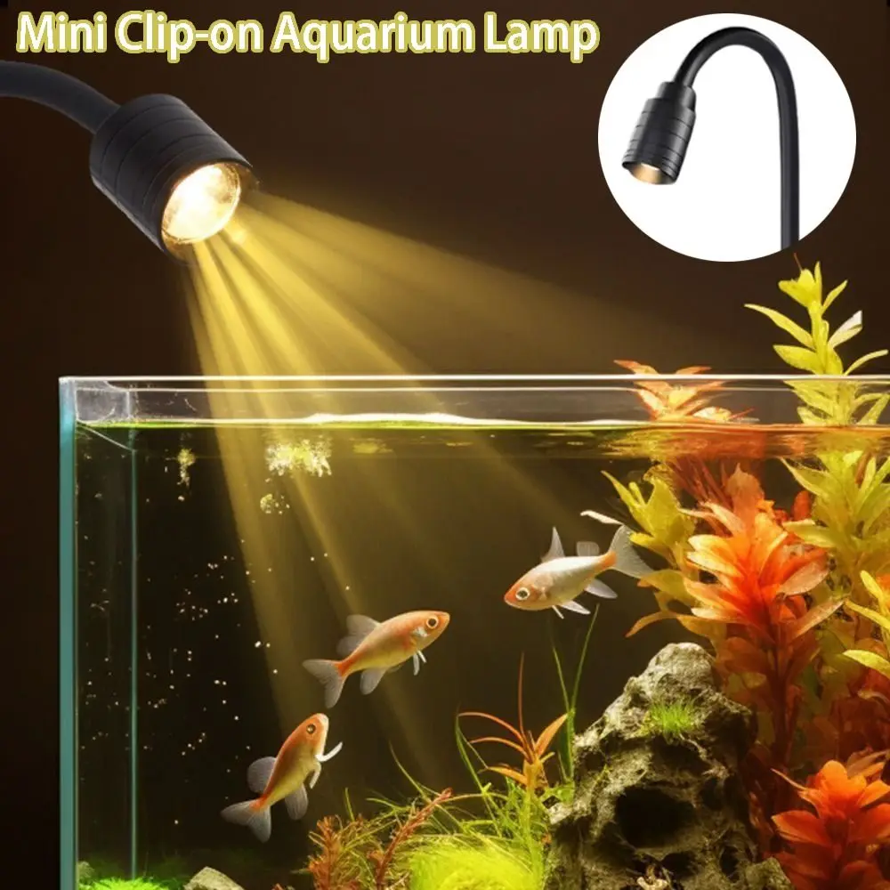 Adjustable Zoom Mini Clip-on Aquarium Lamp 3W 3 Color Modes Adjustable Focus Spotlight Waterproof Energy Saving