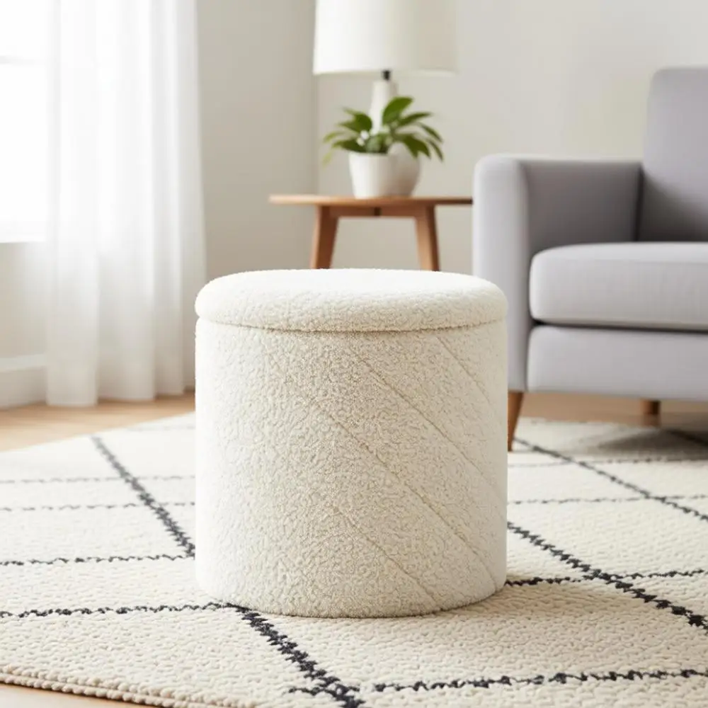 

Round Storage Ottoman with Removable Sherpa Tray, 13x13x13.7, White, Suitable for Dorm or Living Room