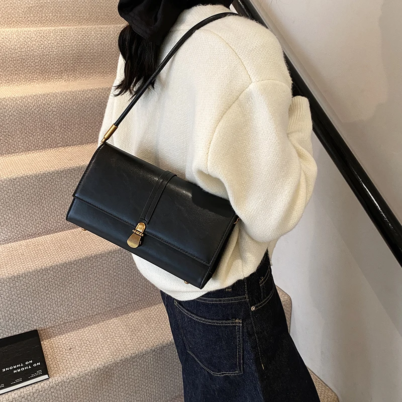 MOODS Retro Flap Crossbody Messenger Bags For Women PU Leather Pure Color Small Square Shoulder Bag Designer Handbag Luxury 2025