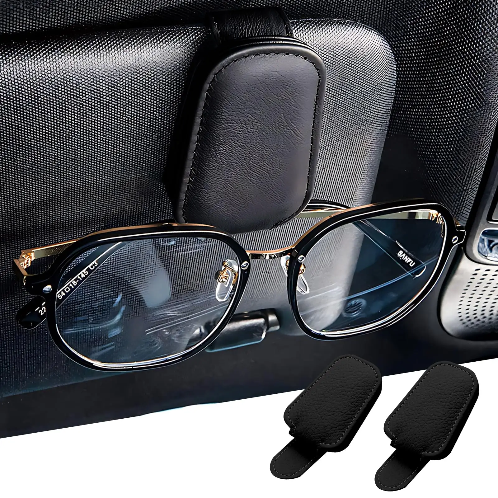 

2 Packs Car Glasses Holder Universal Car Visor Sunglasses Holder Clip Leather Eyeglasses Hanger and Ticket Card Clip Eyeglasses