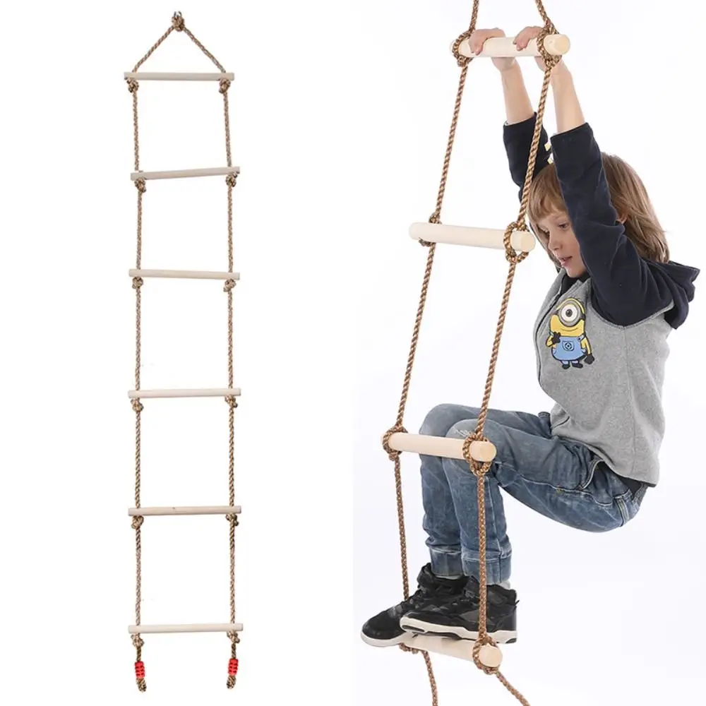 Escalera de escalada de cuerda oscilante de madera con plataformas, cuerda colgante para niños, muebles de exterior, divertida escalera de cuerda de madera