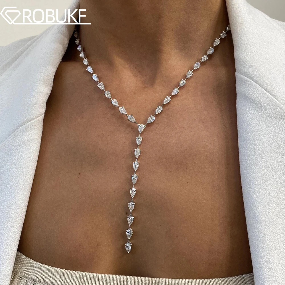 

4*6mm Pear Cut Moissanite Diamond Tennis Necklace For Women S925 Silver Y-Shape Long Tassel Neck Chain Jewelry With Certificate