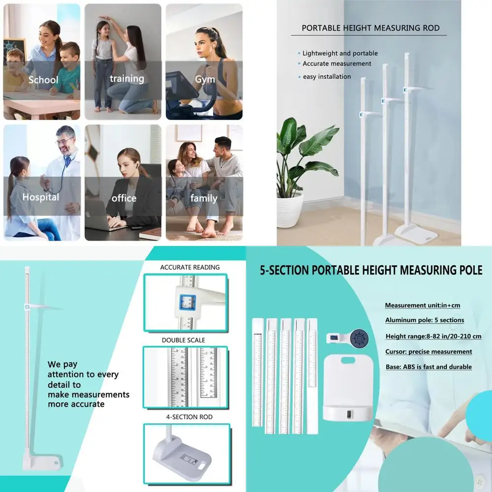 

Портативный стержень для измерения высоты из алюминиевого сплава, 20–210 см, 8–82 дюйма, подходит для домашнего и офисного использования