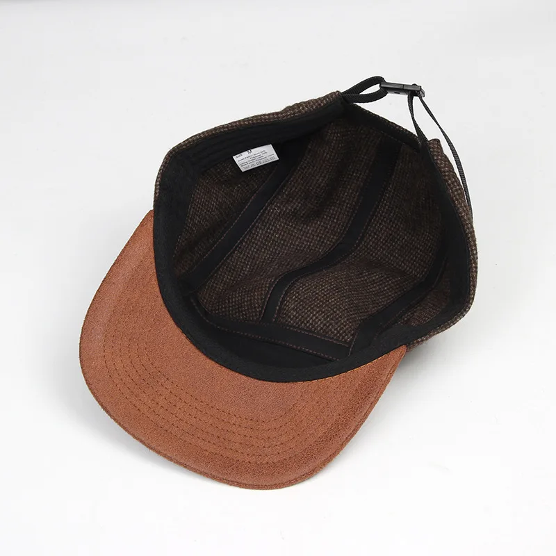 Neue Splicing-Tweed 5-Panel Baseballkappen mit anpassbarem Logo, Frühlings- und Herbst-Street-Trend, vielseitige Retro-Skateboard-Mützen, Unisex – Detail 6