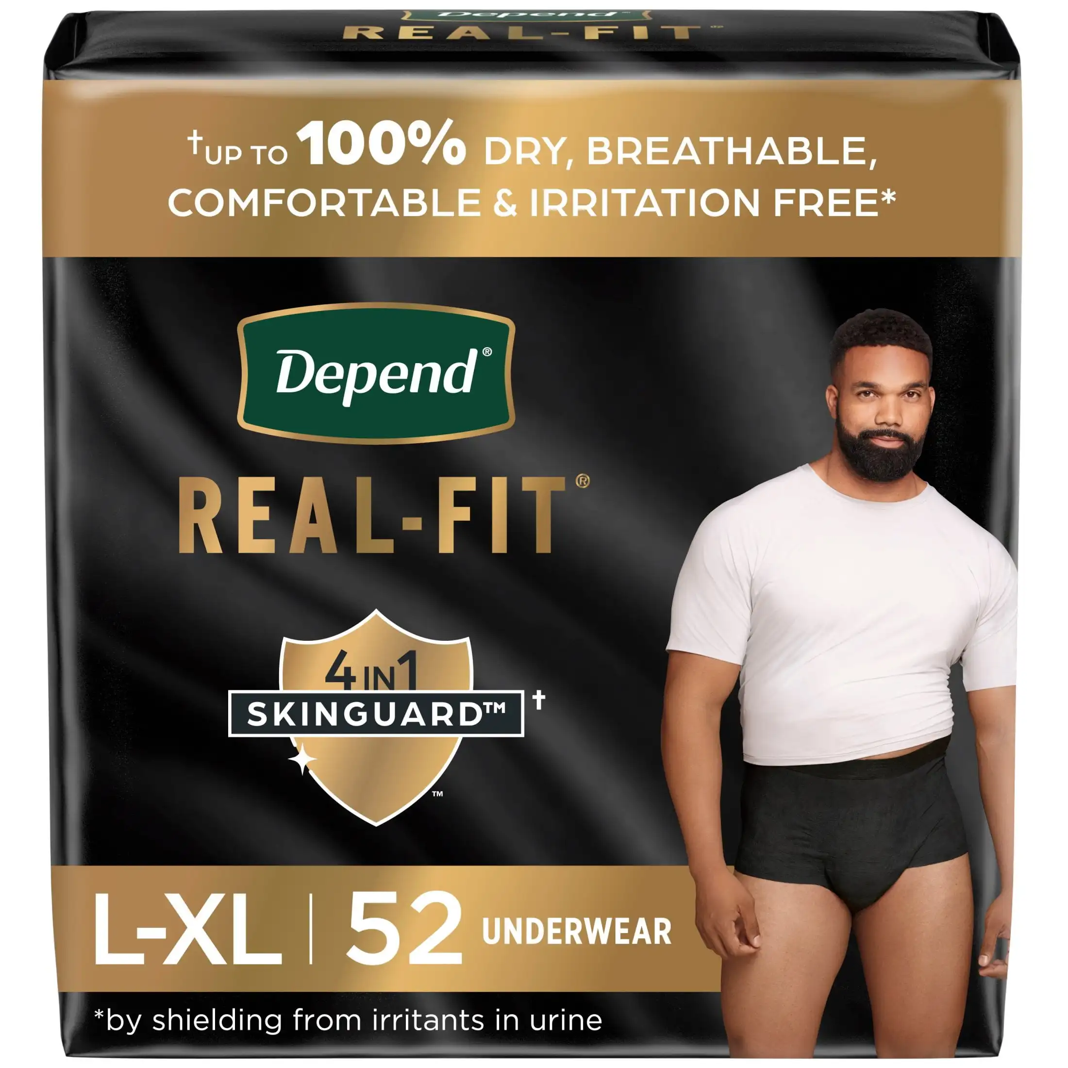 

Real Fit Incontinence Underwear for Men, Adult Diapers, L/Xl, Black, 52 Count