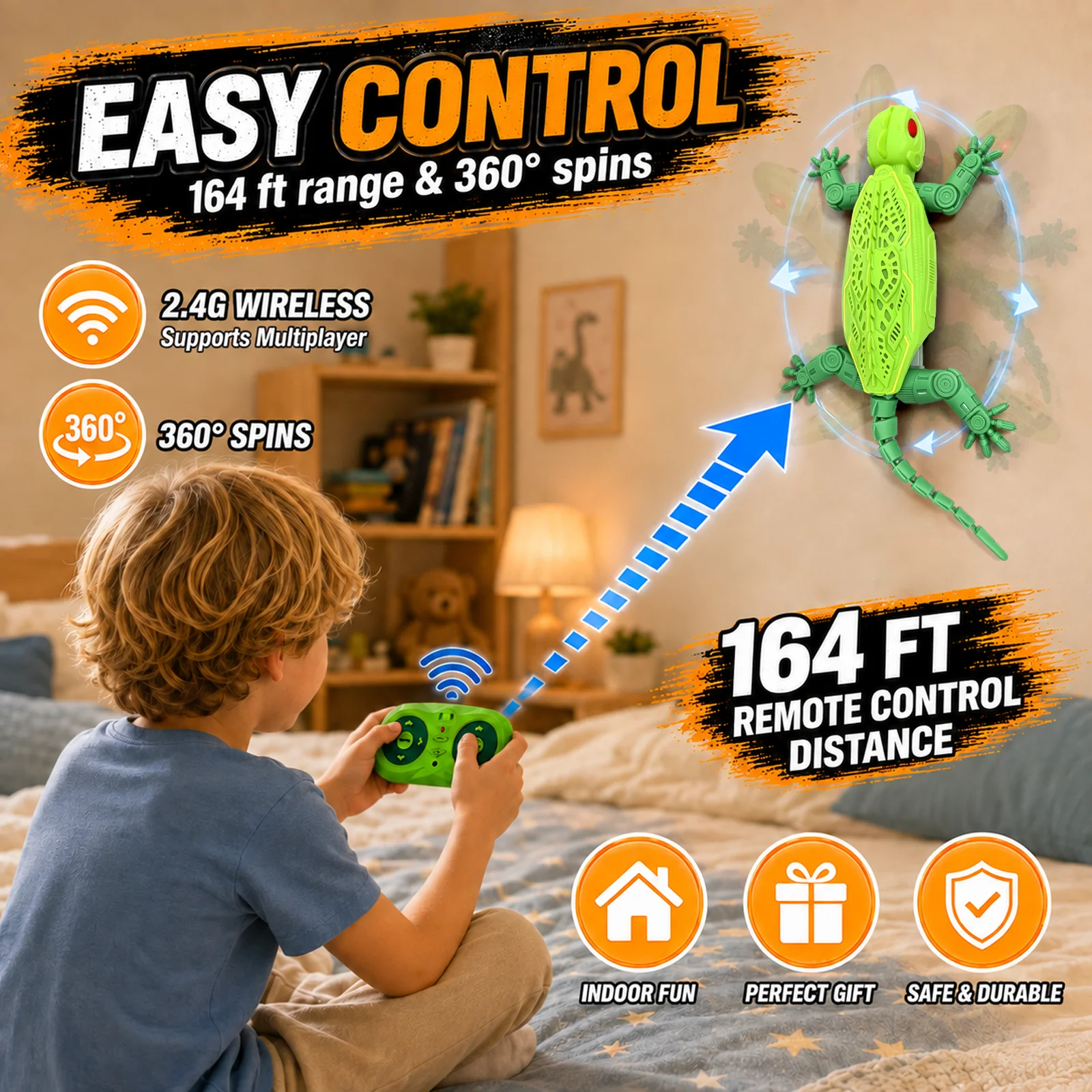 2.4G RC Wall Climbing Gecko Toy Remote Control Crawler Lizard Robot with LED Light 360° Rotation Simulation Reptile Prank Toy