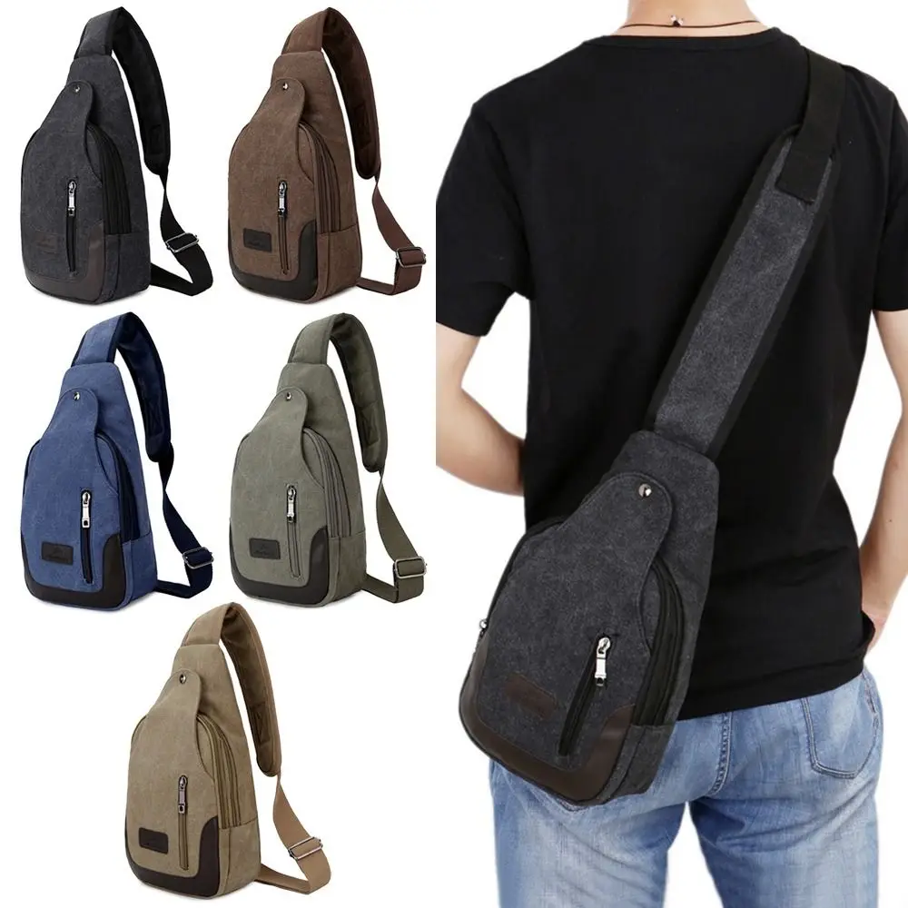 Fashion Casual Men Crossbody Bag Multifunctional Vintage Canvas Satchel Shoulder Sling Chest Pack Outdoor Travel Phone Purse