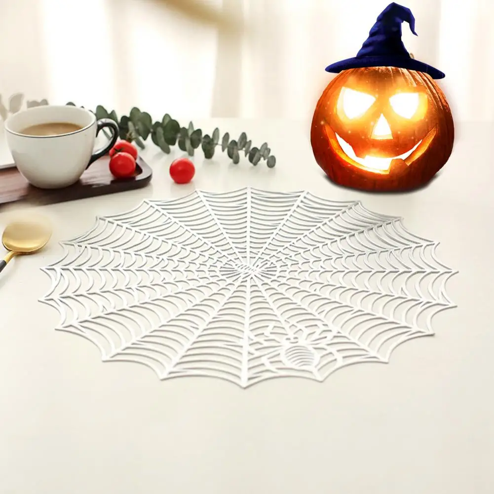 Spider Web Placemat Round Hollow Anti-scald Heat-Resistant Non-slip Waterproof Heat Insulation PVC Dishwasher Safe Dining Table