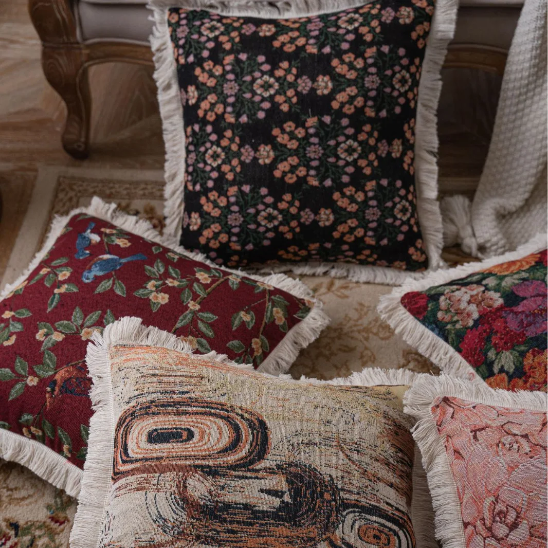 American Jacquard Sofa Pillowcase Without Pillow Core White Tassel Bedside Cushion Living Room Pillow Chair Car Waist Cushion