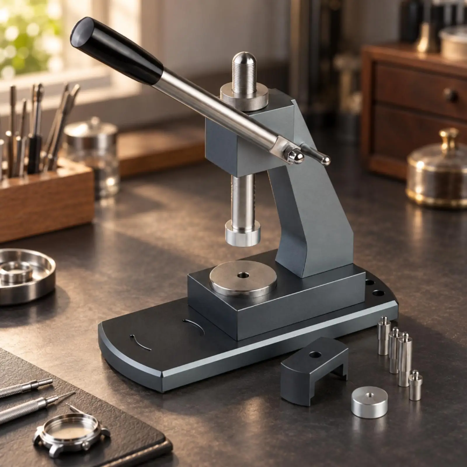 Aluminum Alloy Watch Back Press Tool for Watchmaker with Multiple Interchangeable Dies
