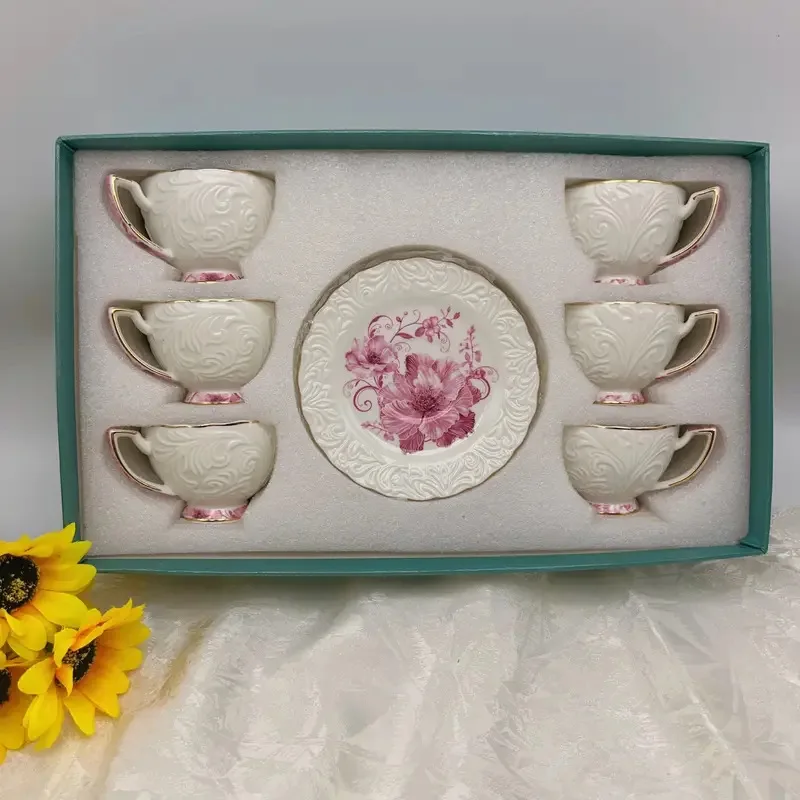 vintage-embossed-eco-friendly-multi-color-floral-design-ceramic-coffee-cup-90ml-espresso-mug-saucer-6-piece-business-gift-set