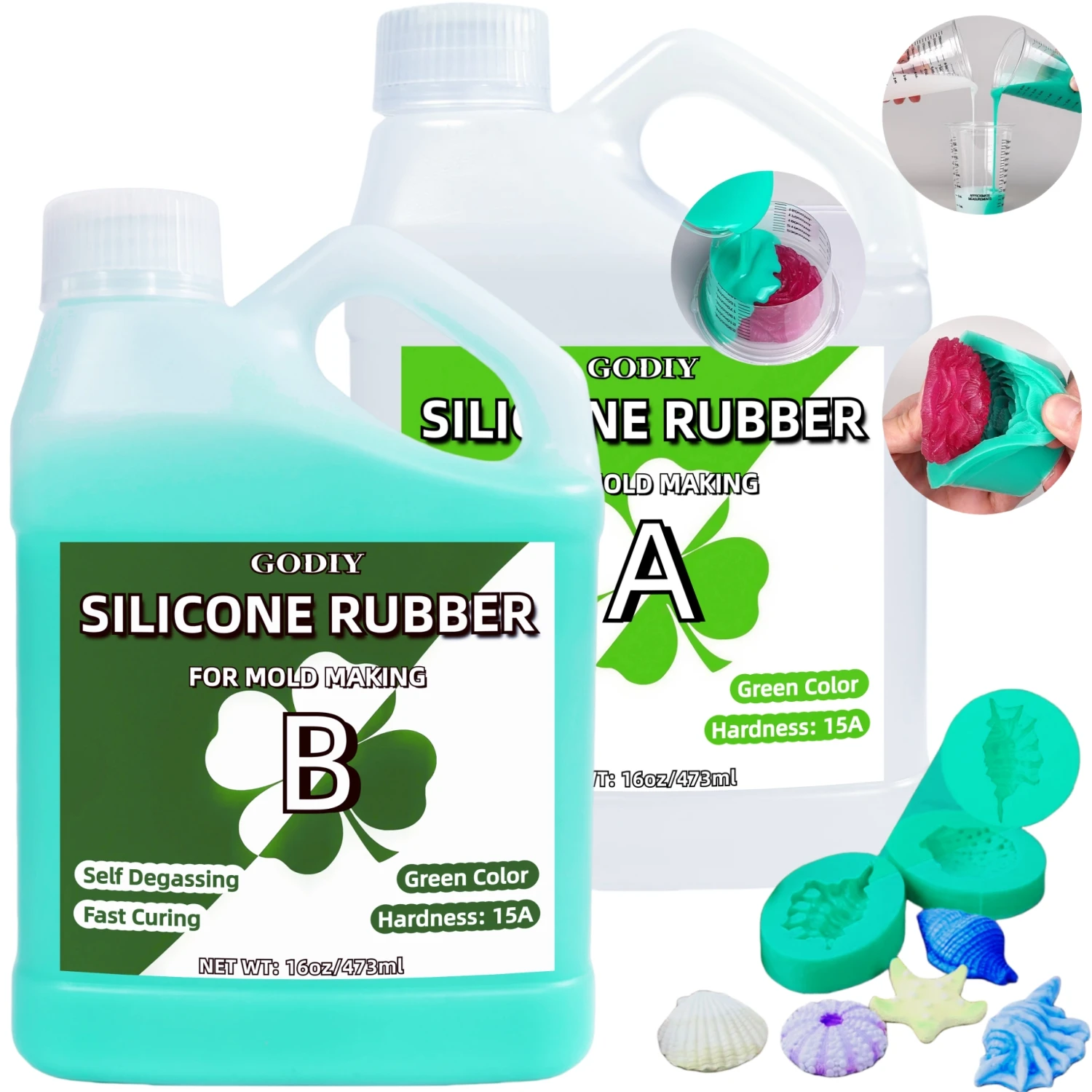 High-Strength Silicone Rubber Quick Cure Non-Toxic for Mold Casting Resin Wax Soap DIY Crafts Simple 1:1 Mix Ratio 32oz