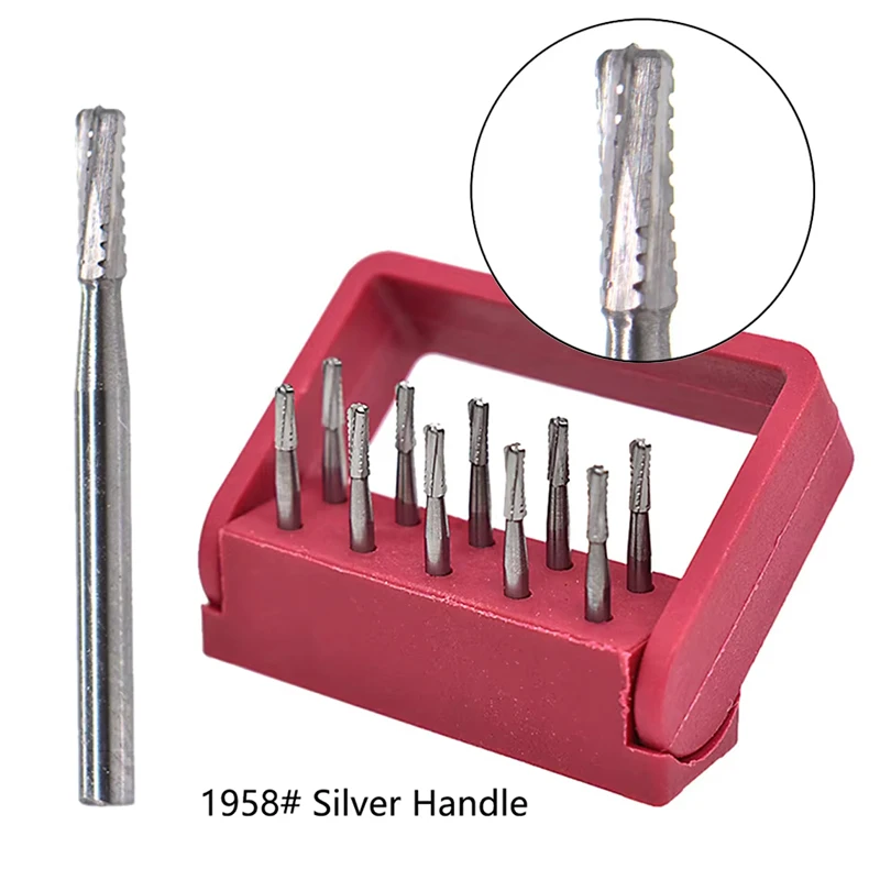 10PCS Dental High Speed Drill Broken Crown Needle For Endodontic Silver Plated Handle Bit Dentist Tools 1958# 1957#