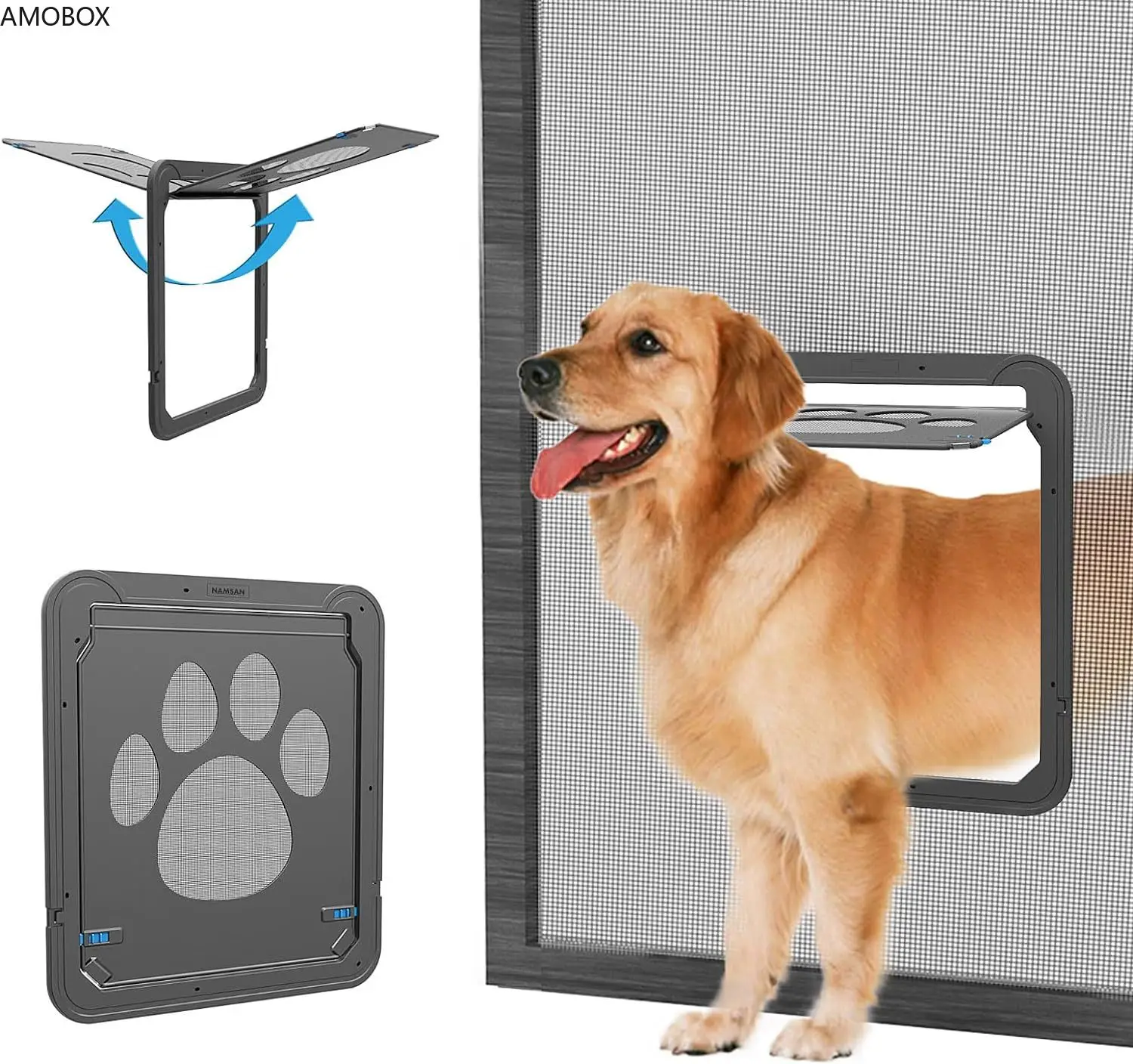 

AMOBOX Dog Door for Screen Door, Flap Opening, with Screen Door, Magnetic Self-Closing Pet Door for Sliding Door, Lockable,Black