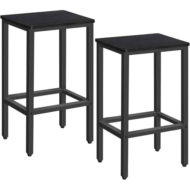 Bar Stools, Set of 2 Bar Chairs with Footrest, 2-Piece Dining Stools, 25.8-Inch Height, Rectangular Industrial Bar Stools