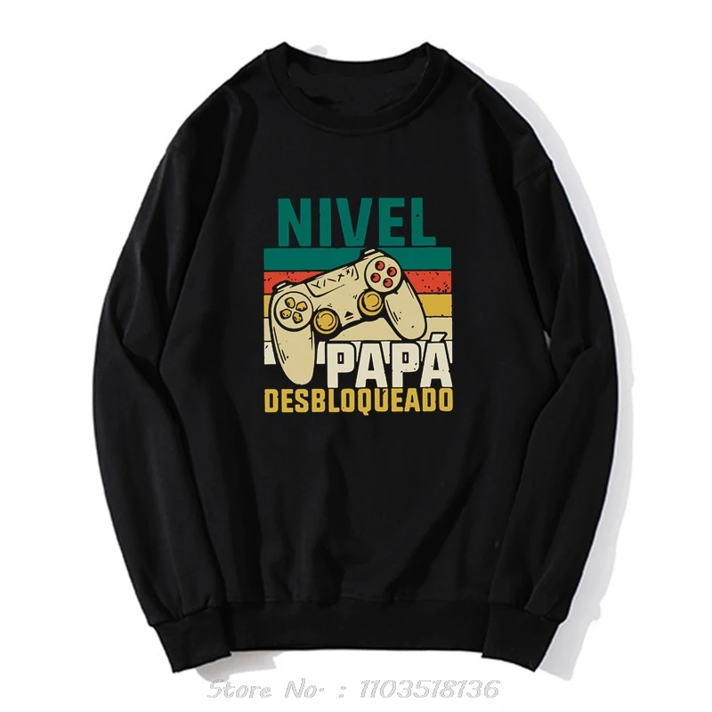 Retro Dad Level Unlocked Hoodie Funny Spanish Game Lovers Papa Gift Tops Cotton Unisex Casual Sweatshirt Oversized Clothing