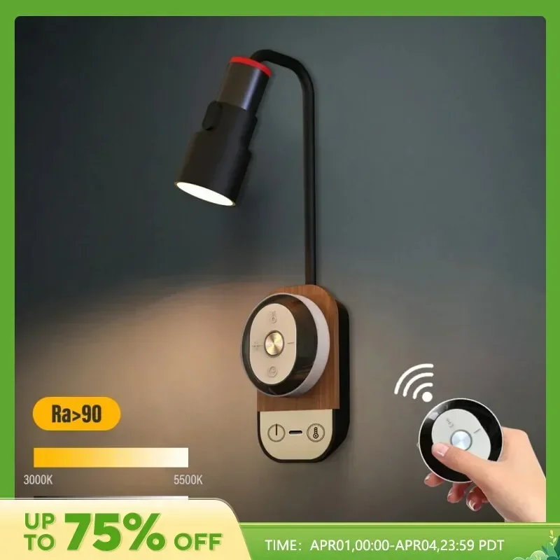 

LED Reading Wall Light with Remote Control Touch Dimmable USB Charging Desk Lamp Night for Bedroom Bedside Office Study