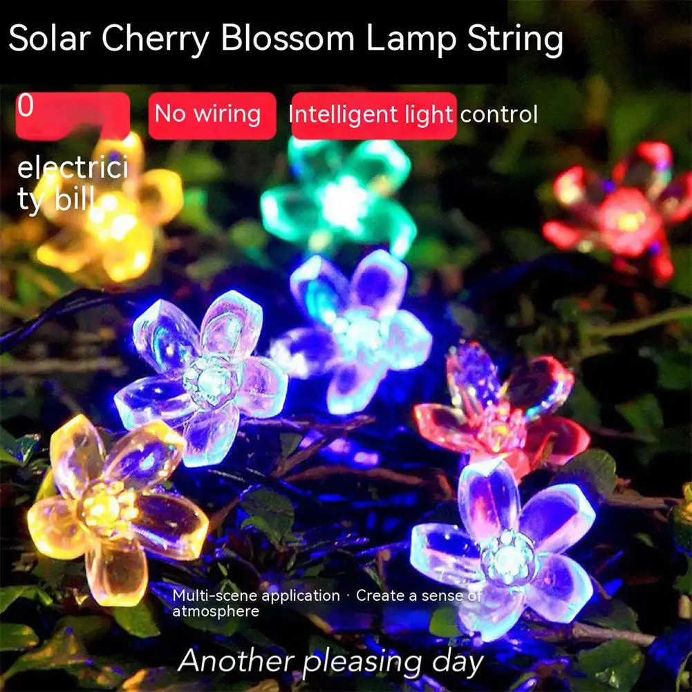 5m/6.5m/7m/12m Peach Flower Solar Lamp 8 Functions Led String Fairy Lights For Outdoor Wedding Decoration