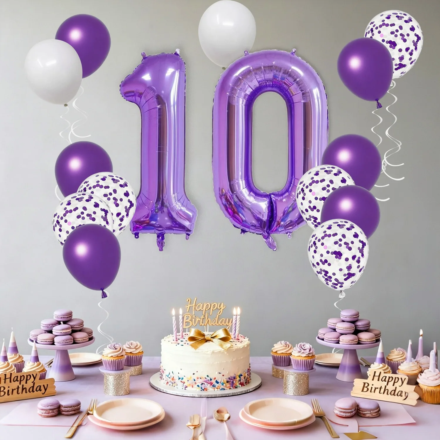 Purple 10th Birthday Decorations 32Inch Foil Number 10 Confetti Latex Balloons 10 Years Old Birthday 10 Anniversary Party Decor
