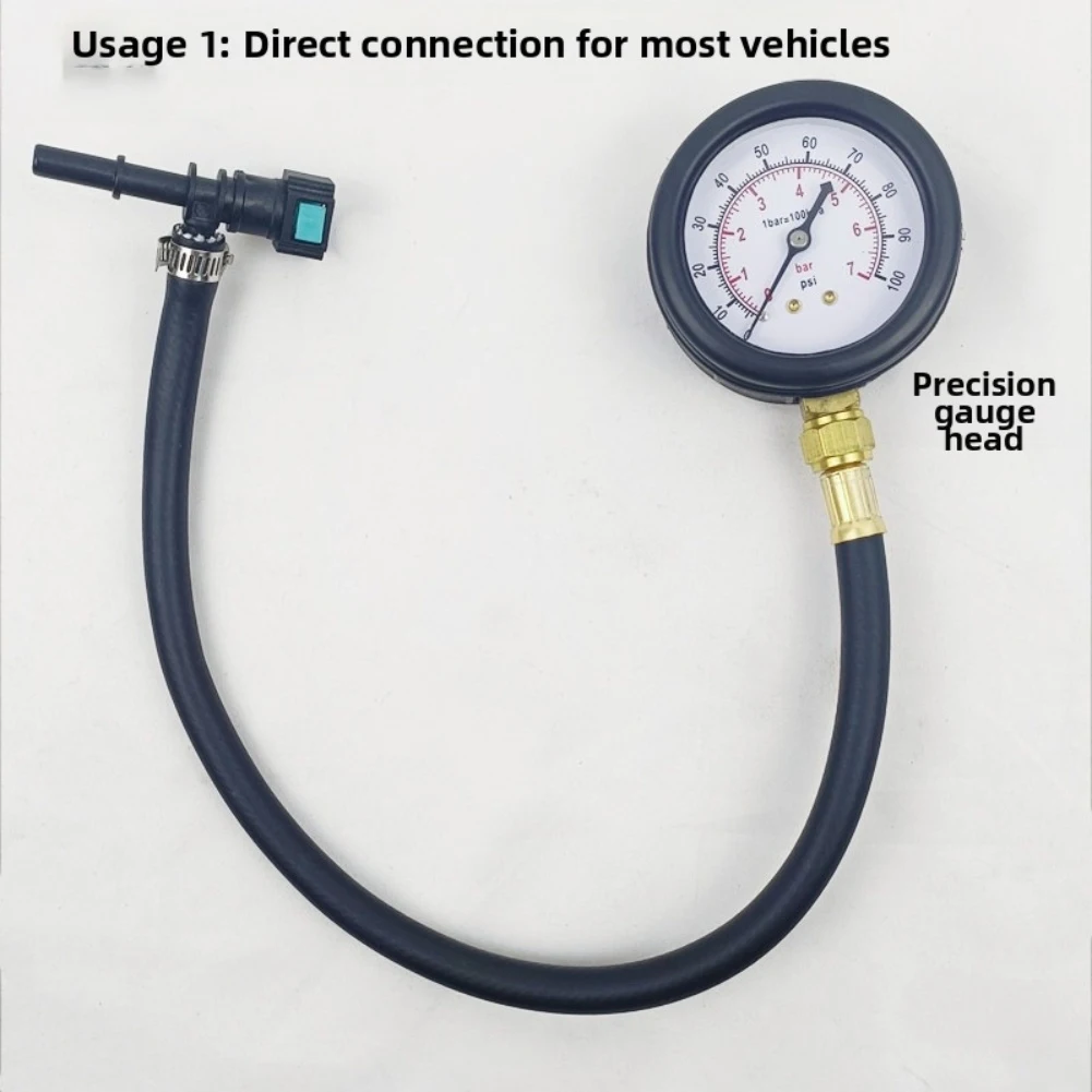 

0-100PSI Fuel System Pressure Gauge Tester Tool with Valve for Use with Vehicles Including Cars Motorcycles and Trucks