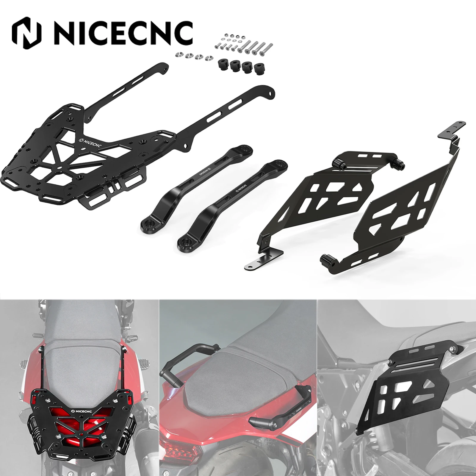 

For 2019-2024 Yamaha Tenere 700 XTZ700 XTZ07 Side Rear Luggage Rack Bracket Set Passenger Grab Handles Bar Rail Tenere700 XTZ700