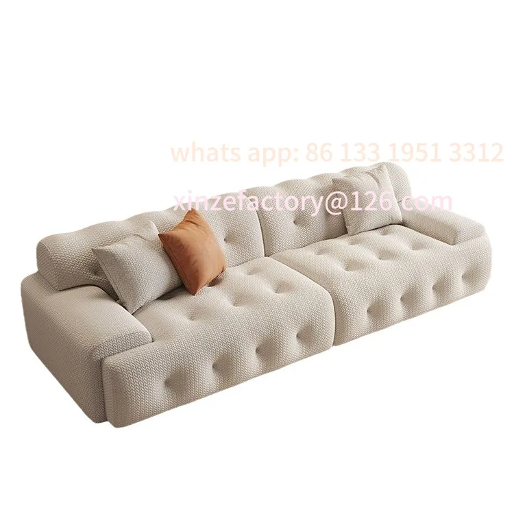 

Sofa French cream style fabric sofa Internet celebrity straight row three-seater living room small apartment type