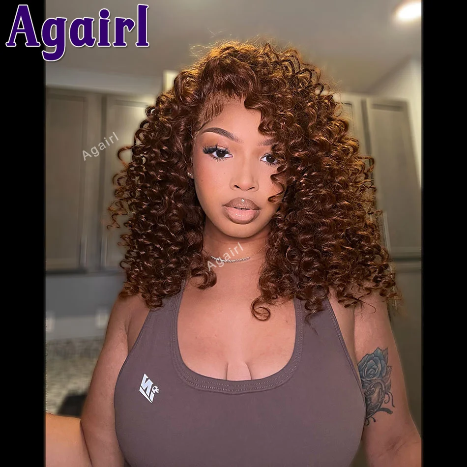 

28 Inch 13x4 13x6 Curly Lace Front Wig PrePlucked Chestnut Brown Loose Deep Wave Lace Frontal Wig 100% Human Hair Wigs For Women