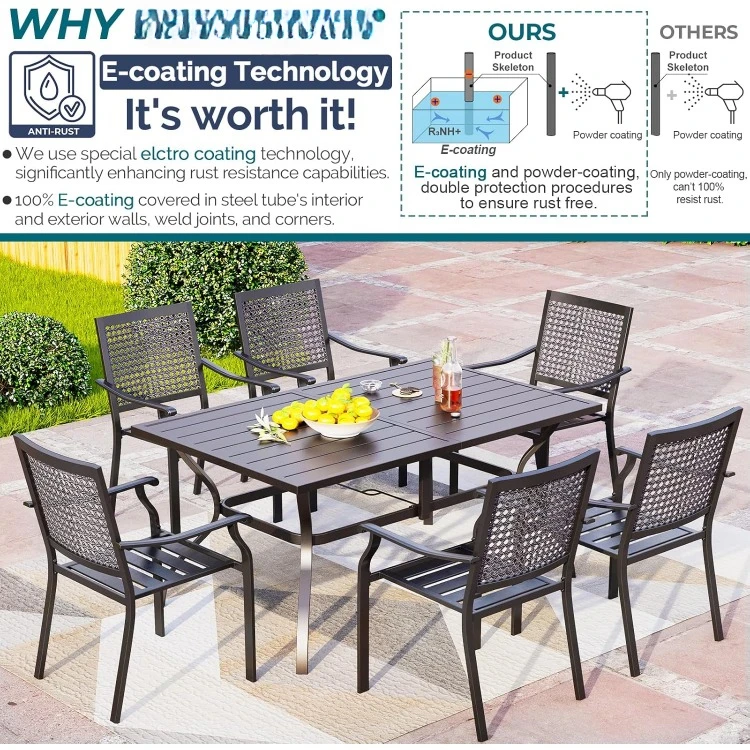 Patio Dining Table Set for 6 Person Bistro Chairs Contemporary Dining Table Outdoor Dining Set of 7 Pieces Conversation