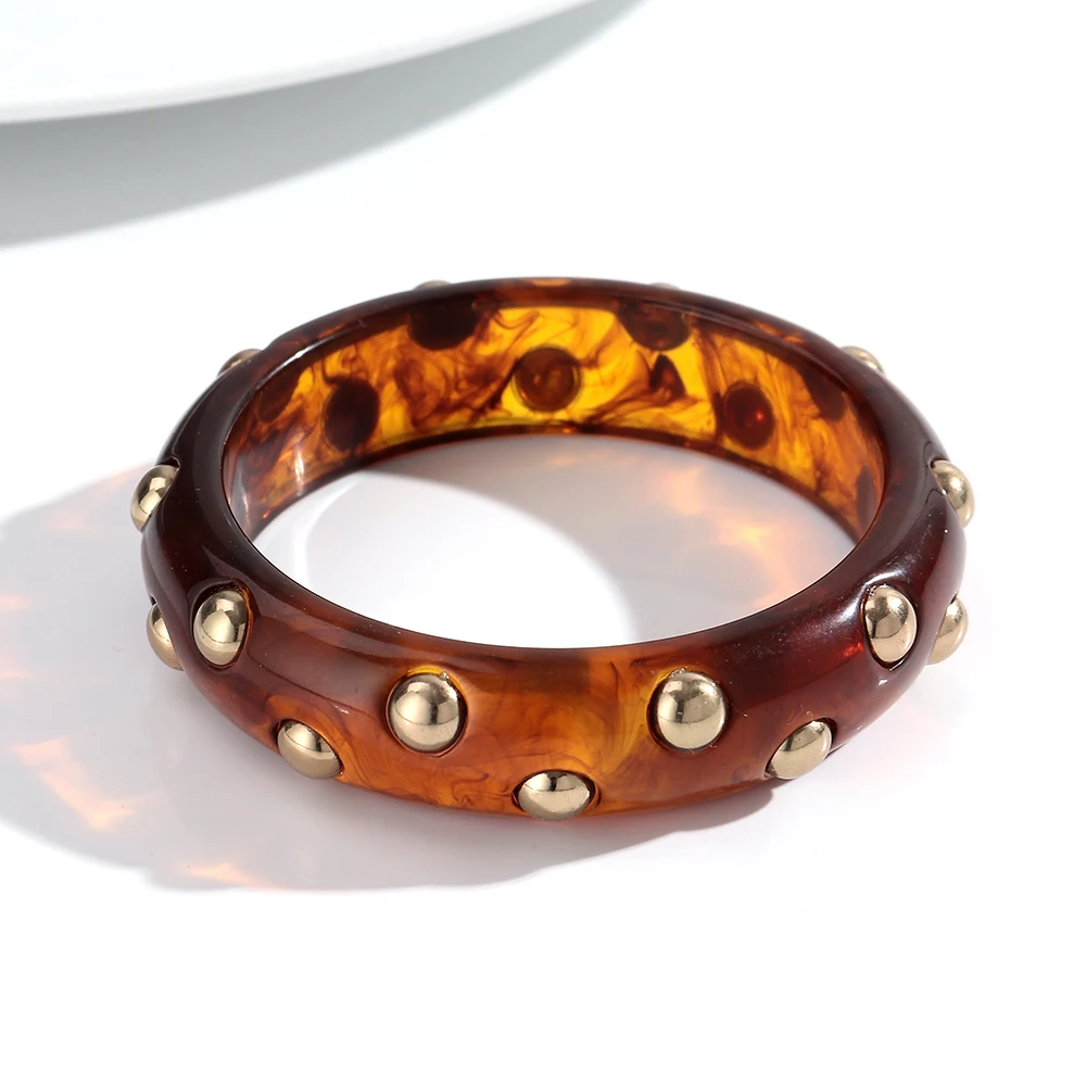 Vintage Bernstein Harz Geometrische Chunky Armreif Armbänder für Frauen Acryl Stapelbare Breite Armreifen Herbst Winter Schmuck – Detail 9