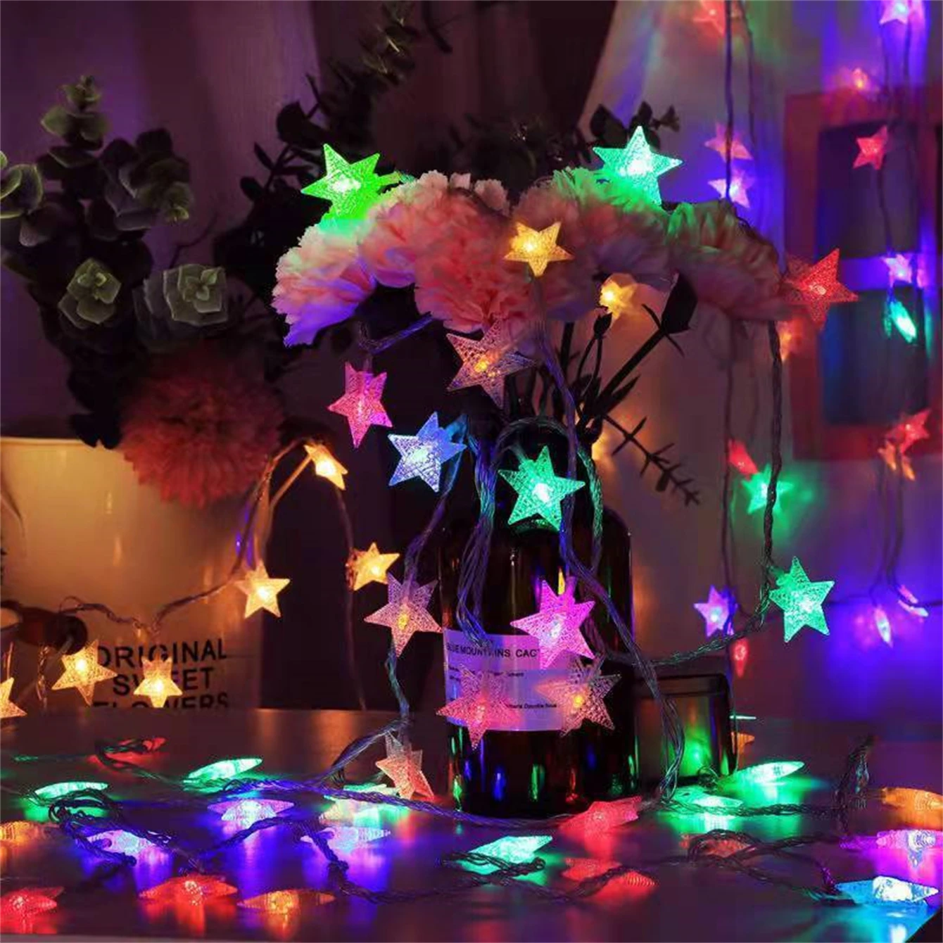 LED Star String Lights Battery Operated Fairy Lights Christmas Garland For Party Birthday Wedding Home Outdoor Patio Decoration