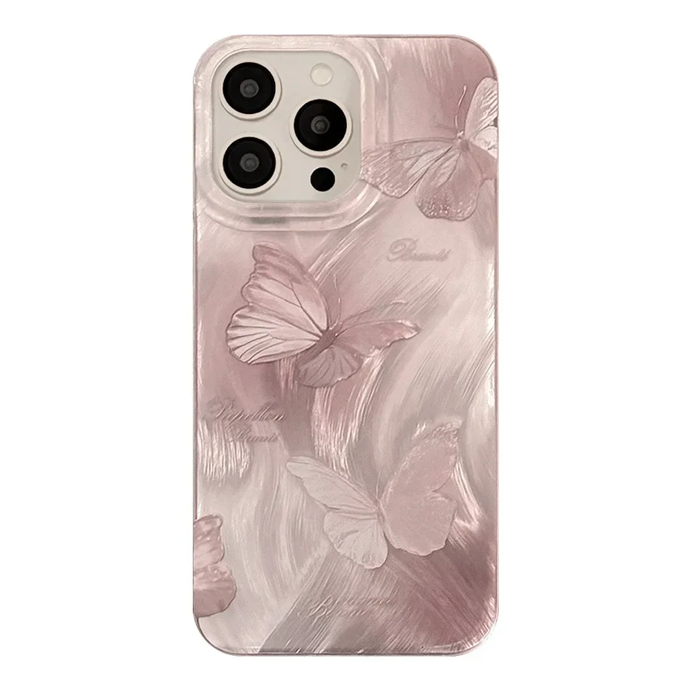 Ins Style Pink Purple Gradient Butterfly Phone Case for IPhone16 15 14 12 13 11 Pro ProMax Plus X XR Shockproof Phone Cover