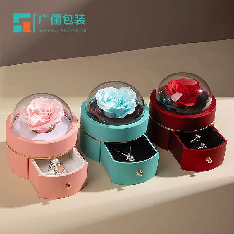 High-end exquisite jewelry storage box, Spherical Bow Magnetic Flower Qixi Valentine's Day Proposal Ring Necklace Jewelry Box