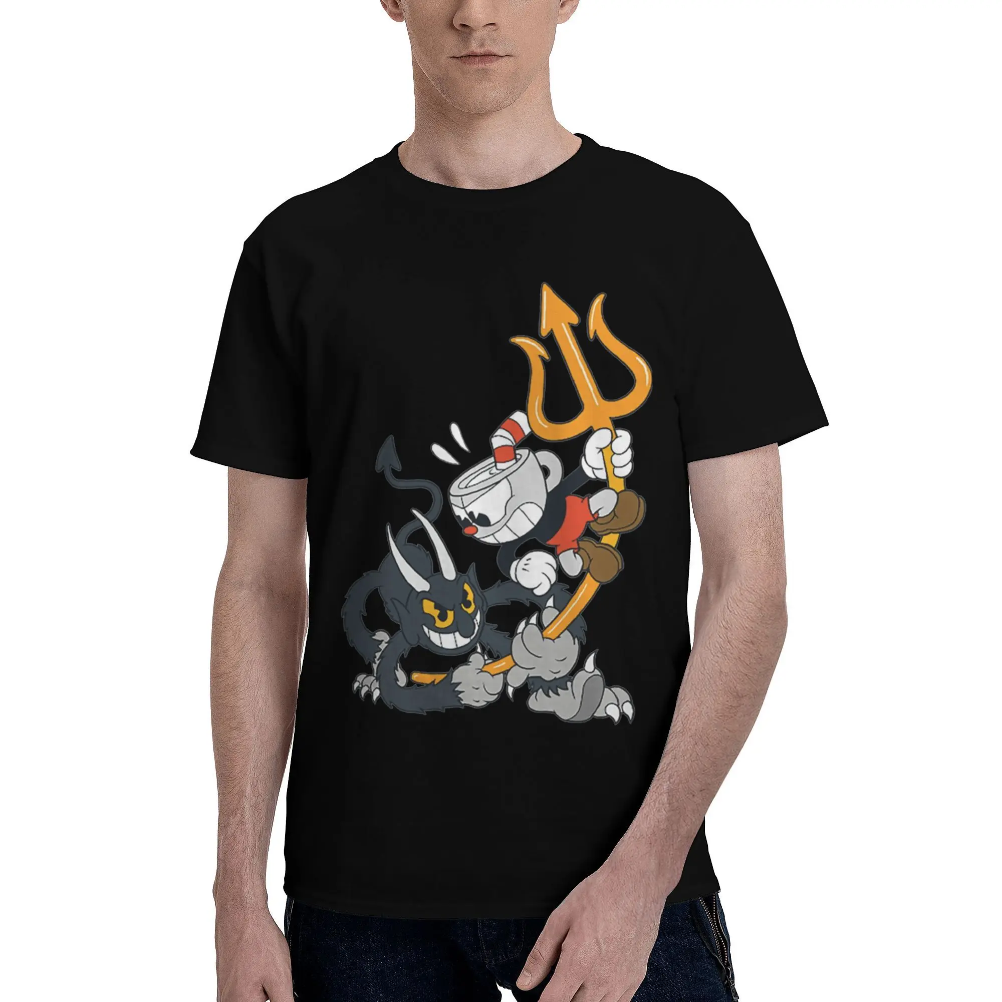 Mugman Cuphead Amp Devil Tee Shirt dla mężczyzn Kobiety Graficzne koszulki z nadrukiem Street Game Odzież bawełniana