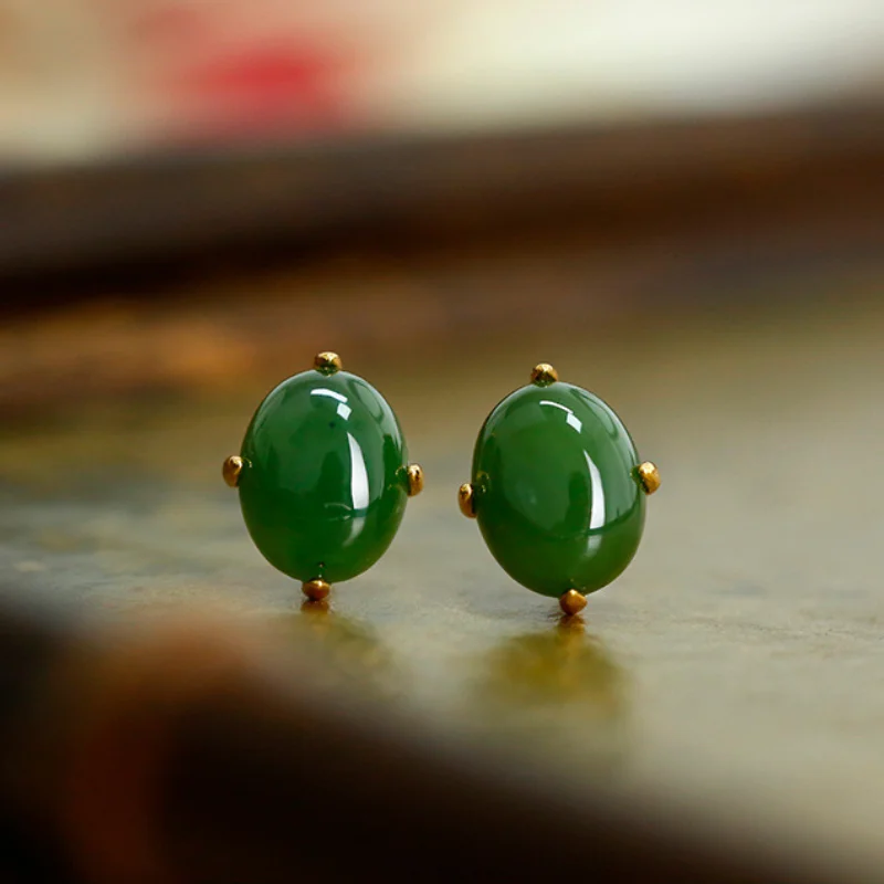 

New retro inlaid jade simple earrings for women's fashion jewelry