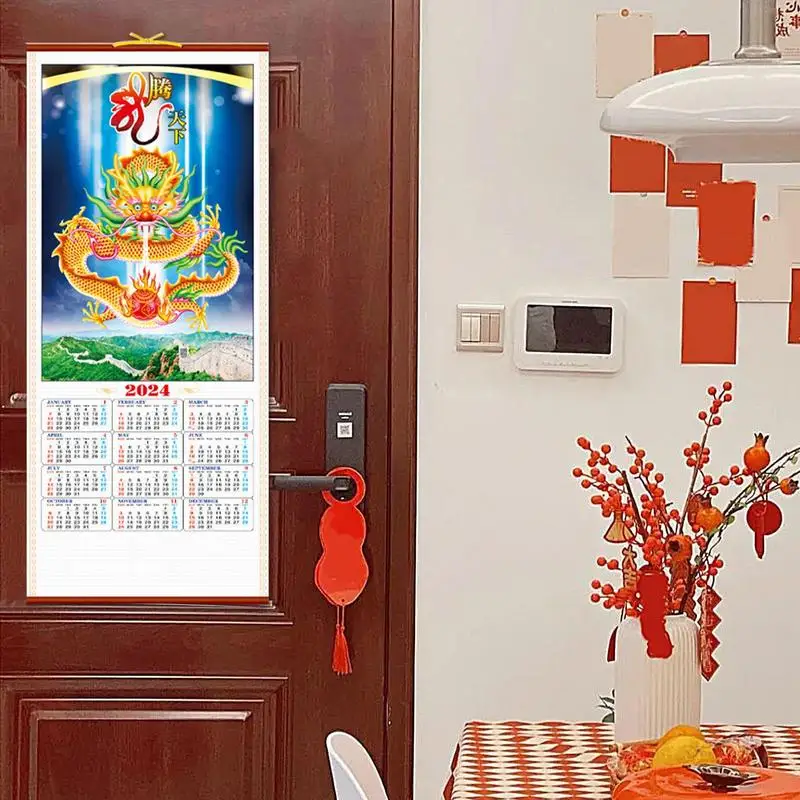 2024 Year Of Dragon Chinese New Year Calendar Scroll Creative Monthly Calendar For Classroom Wall Decor Calendar For School Home