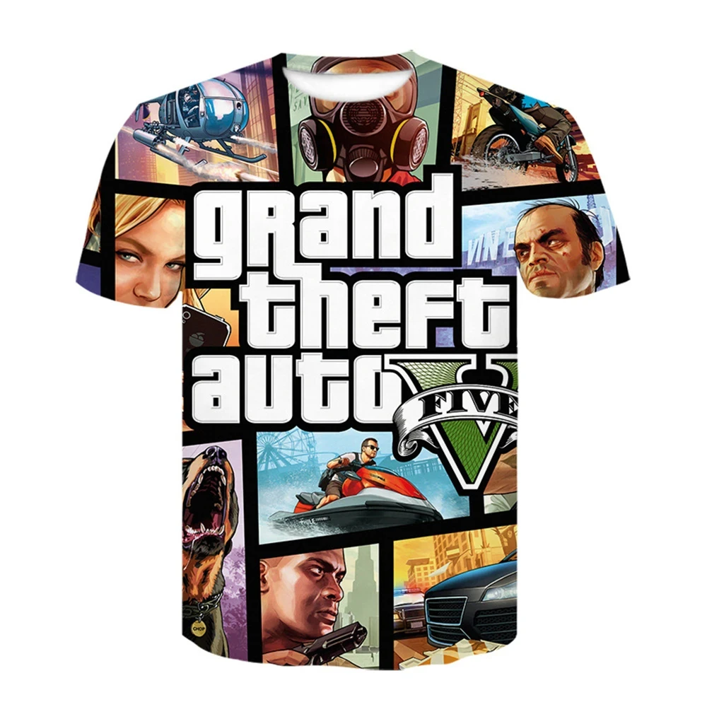 New 3D Grand Theft Auto Game Gta 45 Printed Tee Shirts Men Women Children Short Sleeves T-Shirt Boy Girl Kids Fashion Tops Tees