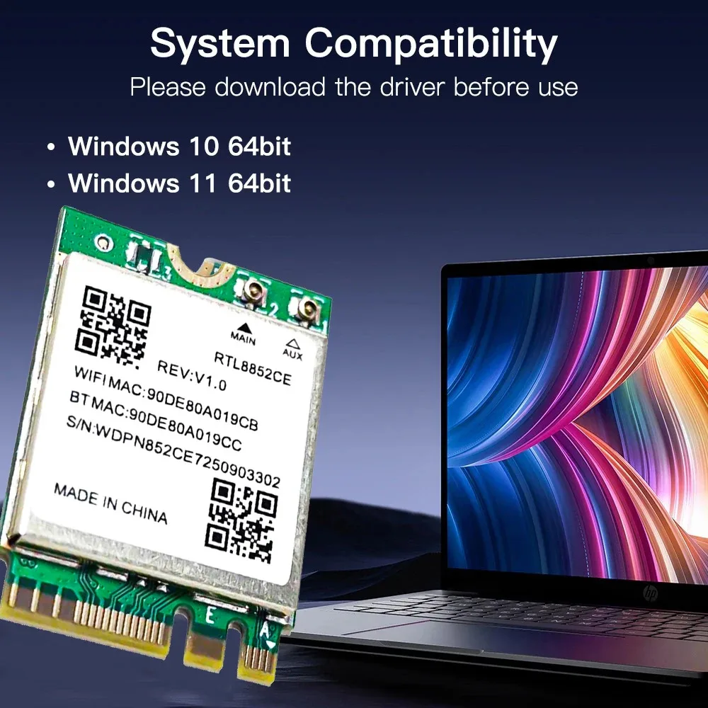 WiFi 6E Triple Band 5374 Mbps Bluetooth 5.3 Adapter Draadloze Dongle RTL8852CE M.2 2230 802.11ax Netwerkkaart voor Windows 10/11