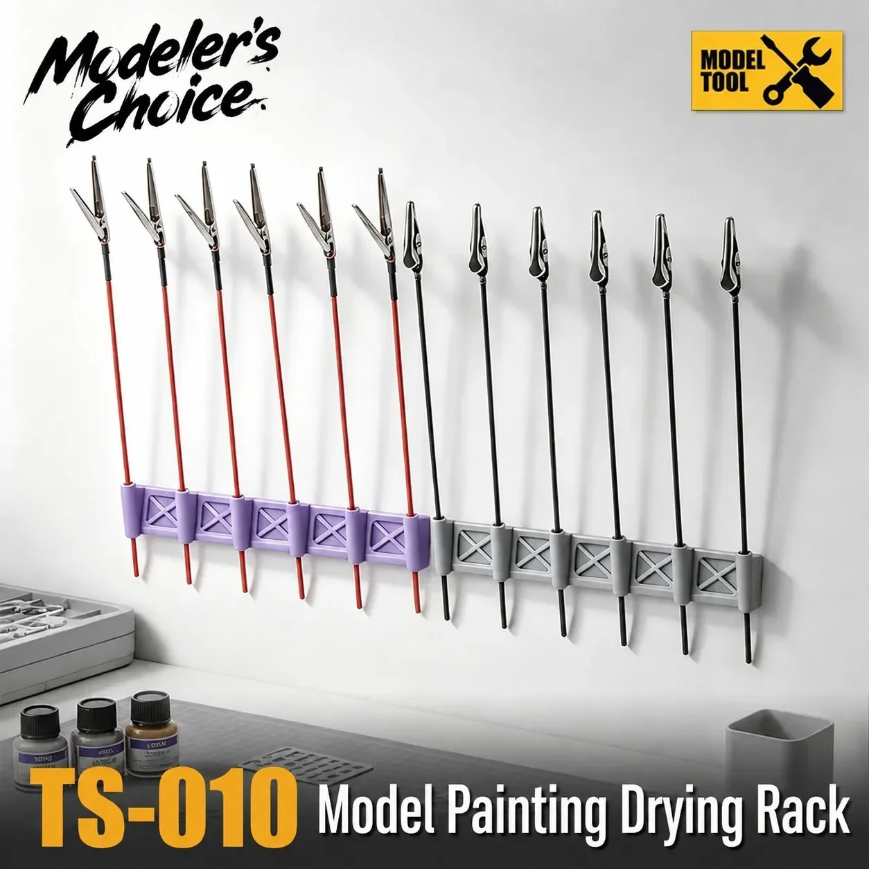 MSWZ TS010 Wall Hanging Painting Drying Stand 3D Printed 6 Position Holder Reusable for Gundam Handmade Military Model Coloring